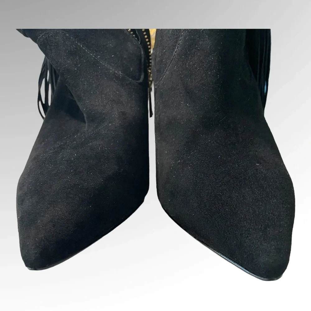 New! CHARLES JOURDAN PARIS Black Suede Fringe Booties Size 9.5